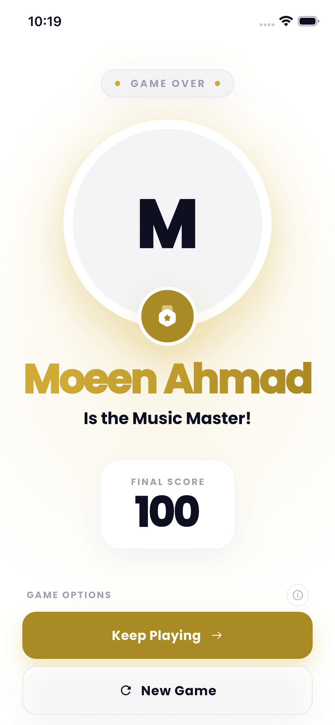 The champion — Music Master — end screen