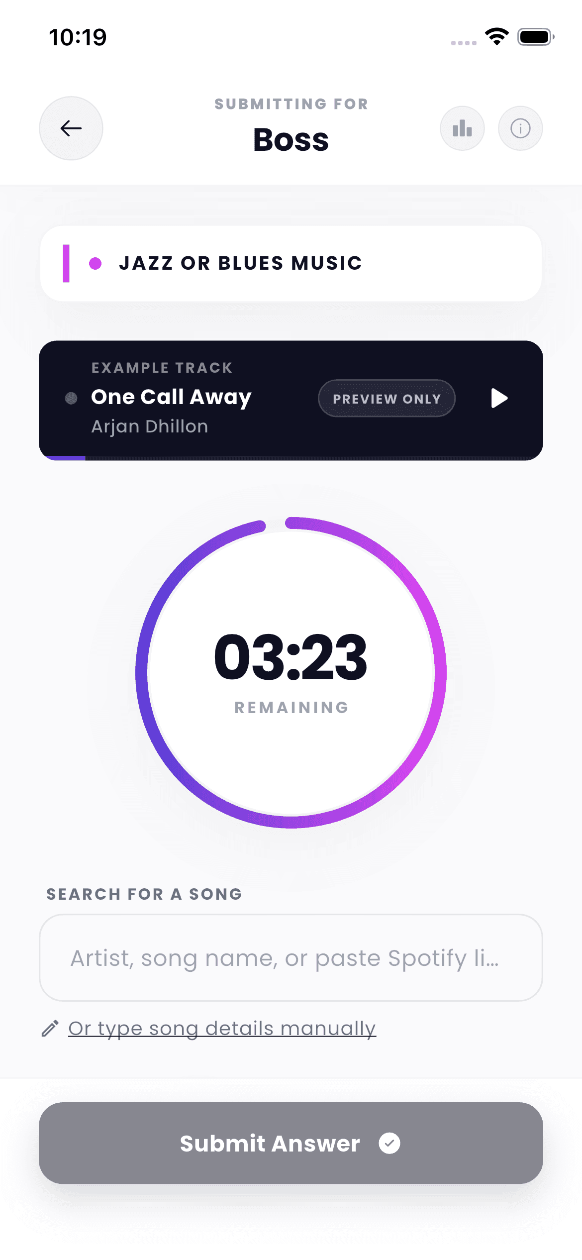 Submitting a song against a countdown timer