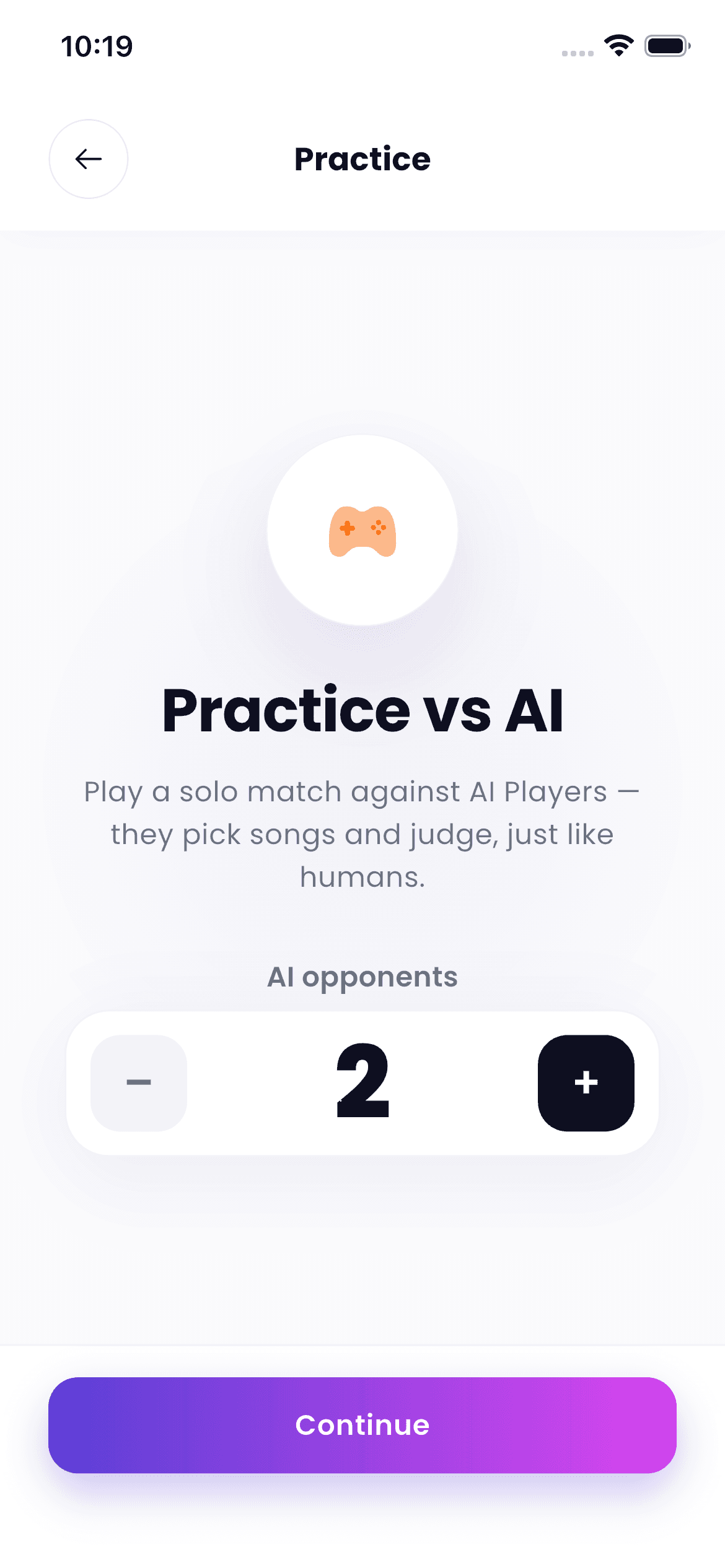 Setting up a practice game with AI players